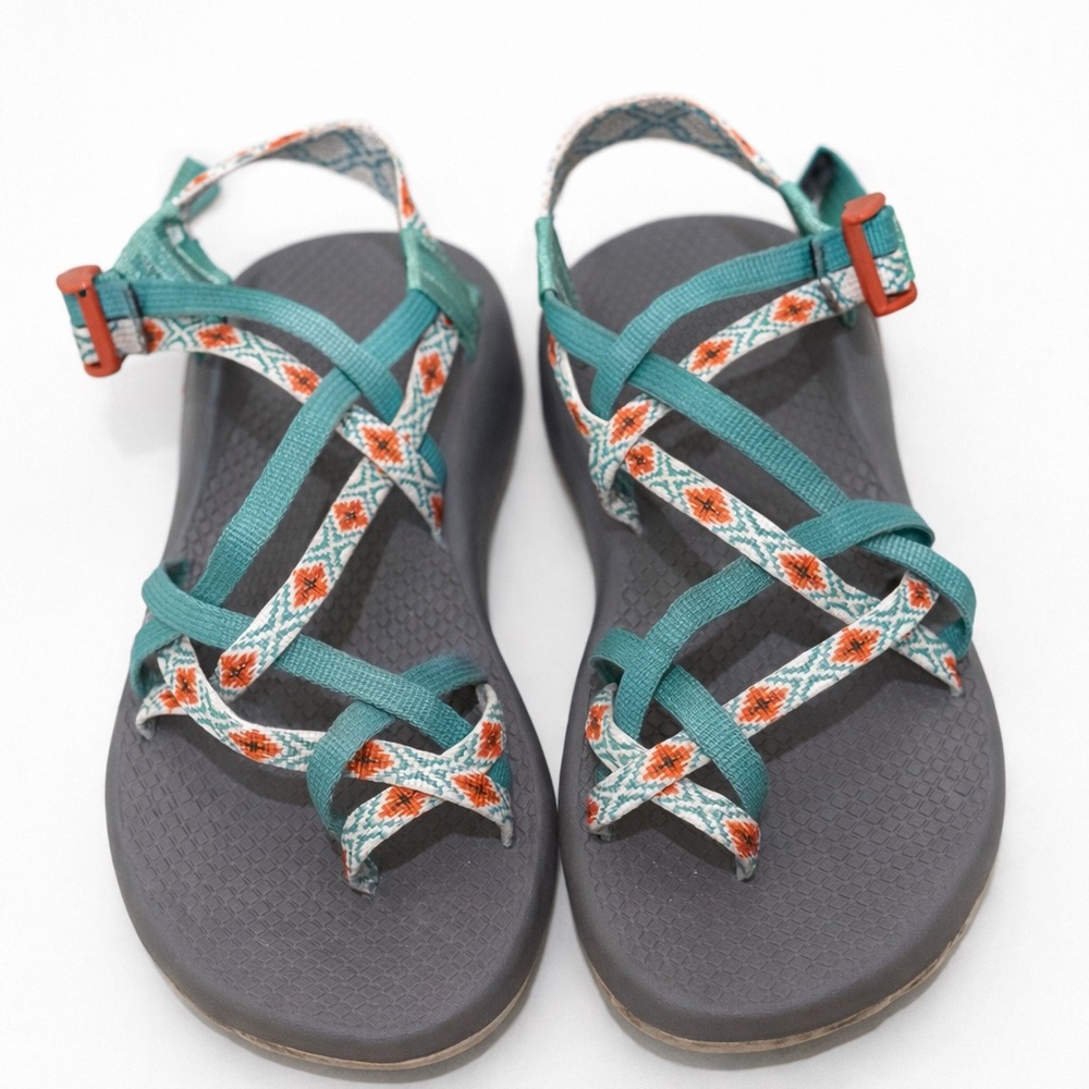 Chaco Women’s Z-Strap Sandals Size 7 Teal & Orange Pattern Hiking Comfort